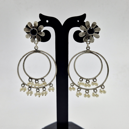 Silver Pearl Hoop Drop Earrings for Women Boho Statement Jewelry DR35-ASLV