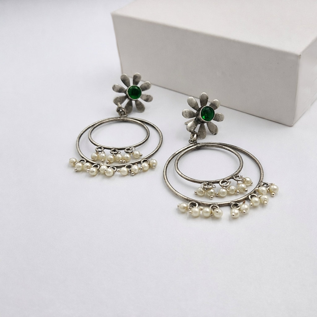 Silver Pearl Hoop Drop Earrings for Women Boho Statement Jewelry DR35-ASLV