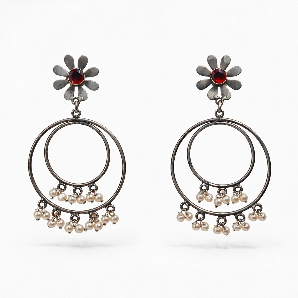 Silver Pearl Hoop Drop Earrings for Women Boho Statement Jewelry DR35-ASLV
