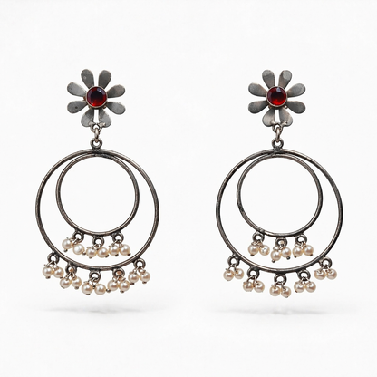 Silver Pearl Hoop Drop Earrings for Women Boho Statement Jewelry DR35-ASLV