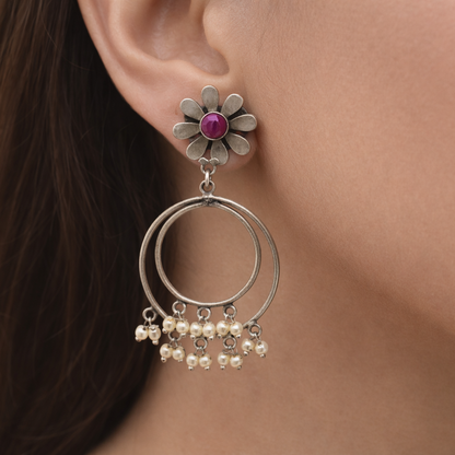 Silver Pearl Hoop Drop Earrings for Women Boho Statement Jewelry DR35-ASLV