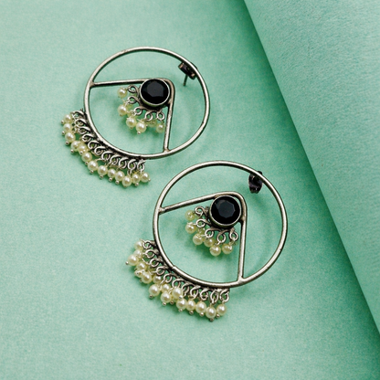 Silver Pearl Hoop Statement Earrings for Women Boho Jewelry DR36-ASLV