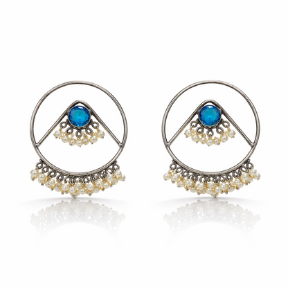 Silver Pearl Hoop Statement Earrings for Women Boho Jewelry DR36-ASLV