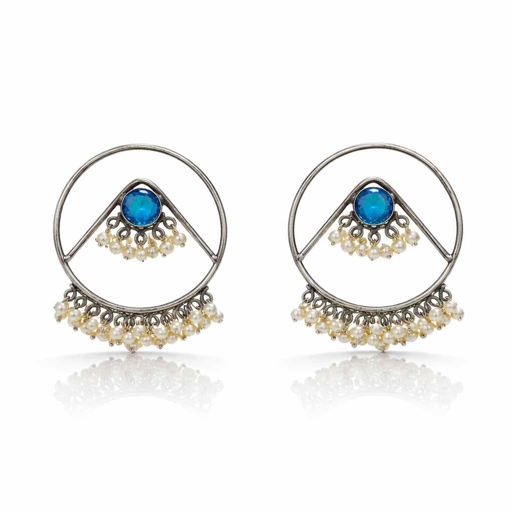 Silver Pearl Hoop Statement Earrings for Women Boho Jewelry DR36-ASLV