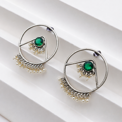 Silver Pearl Hoop Statement Earrings for Women Boho Jewelry DR36-ASLV
