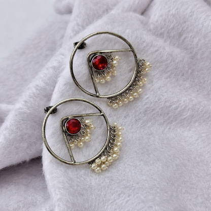 Silver Pearl Hoop Statement Earrings for Women Boho Jewelry DR36-ASLV