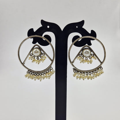 Silver Pearl Hoop Statement Earrings for Women Boho Jewelry DR36-ASLV