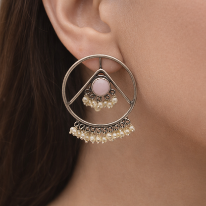 Silver Pearl Hoop Statement Earrings for Women Boho Jewelry DR36-ASLV
