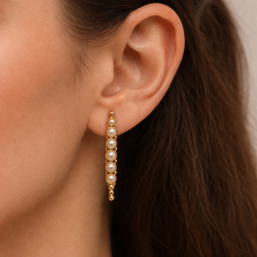 Gold Pearl Bar Drop Earrings for Women Minimalist Jewelry DR37-GLD
