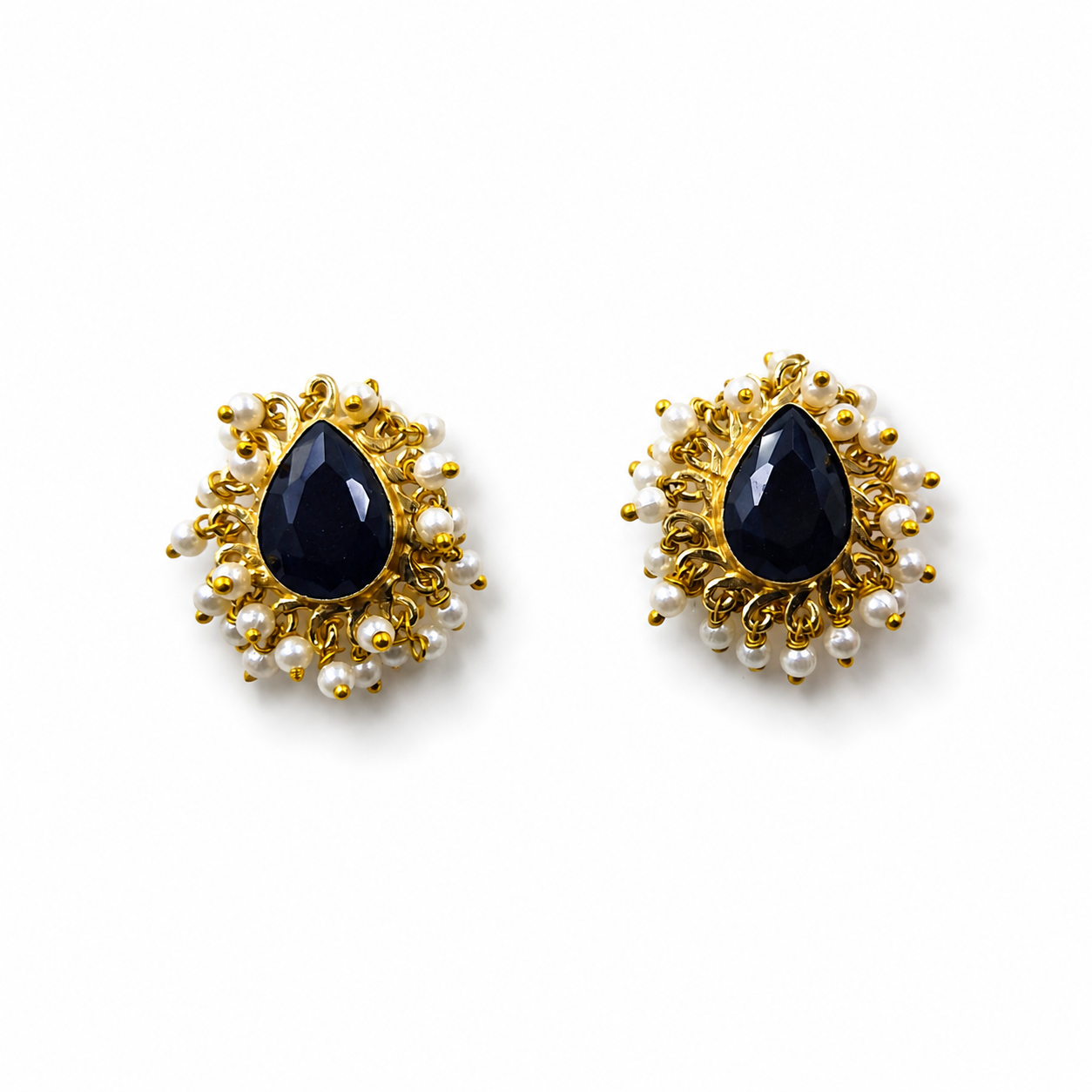 Gold Plated Pearl Cluster Teardrop Stud Earrings for Women DR38-GLD
