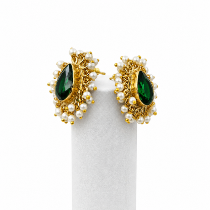 Gold Plated Pearl Cluster Teardrop Stud Earrings for Women DR38-GLD