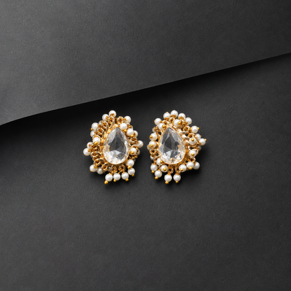 Gold Plated Pearl Cluster Teardrop Stud Earrings for Women DR38-GLD