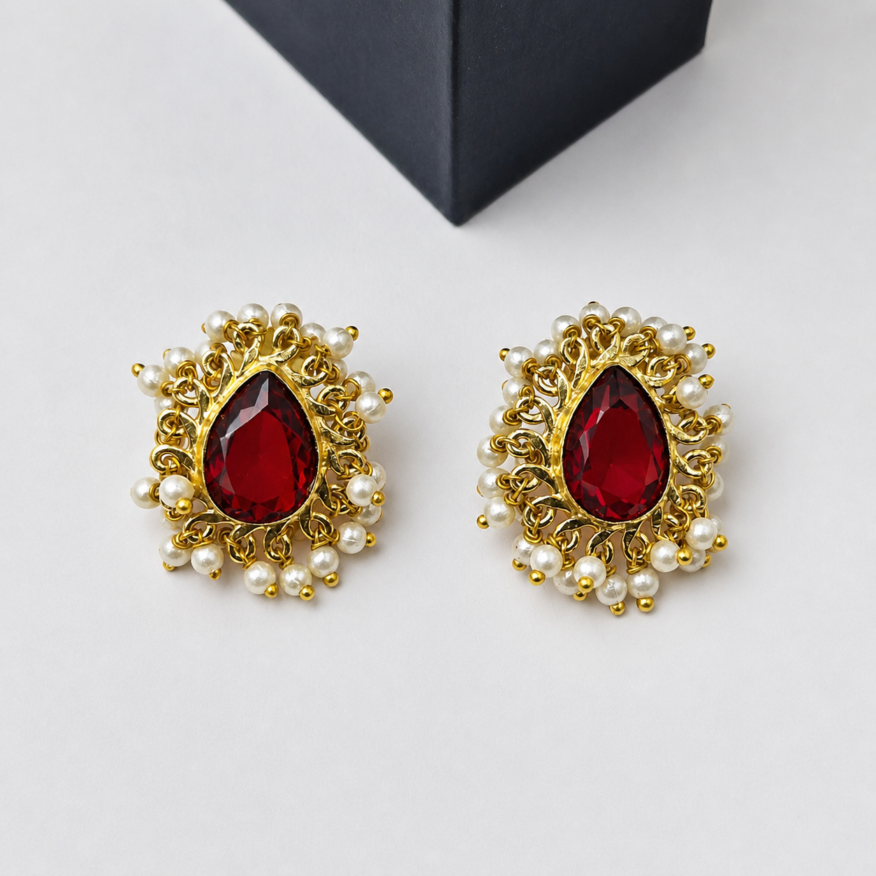 Gold Plated Pearl Cluster Teardrop Stud Earrings for Women DR38-GLD