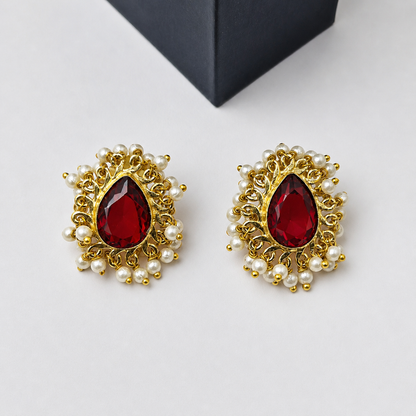 Gold Plated Pearl Cluster Teardrop Stud Earrings for Women DR38-GLD