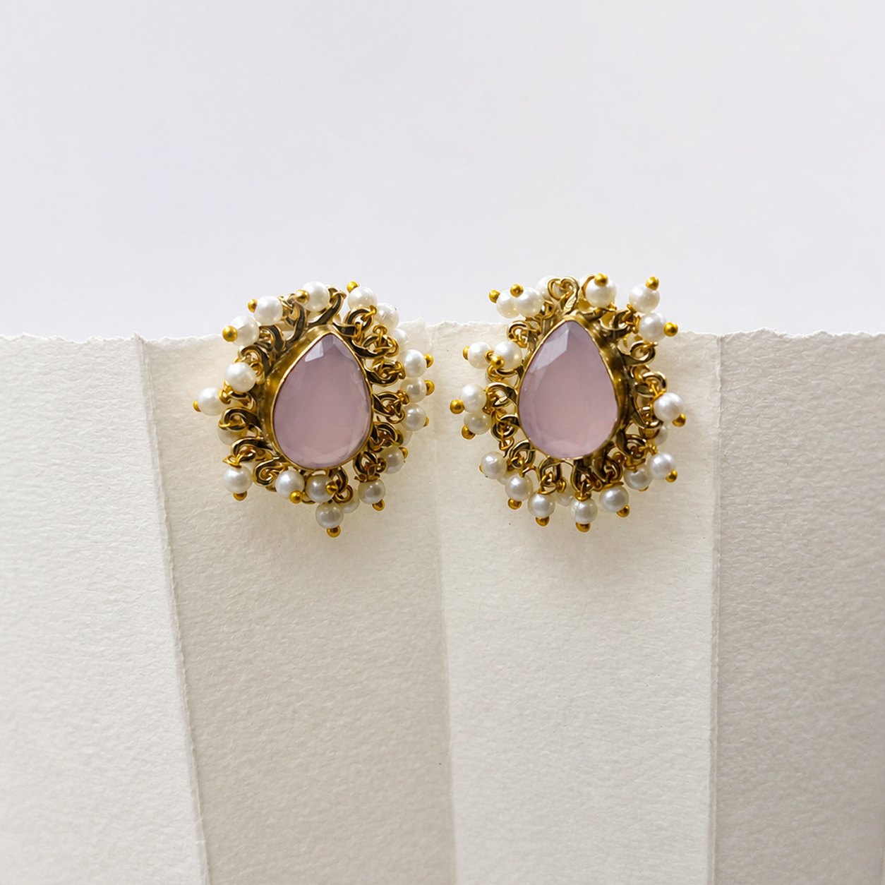 Gold Plated Pearl Cluster Teardrop Stud Earrings for Women DR38-GLD