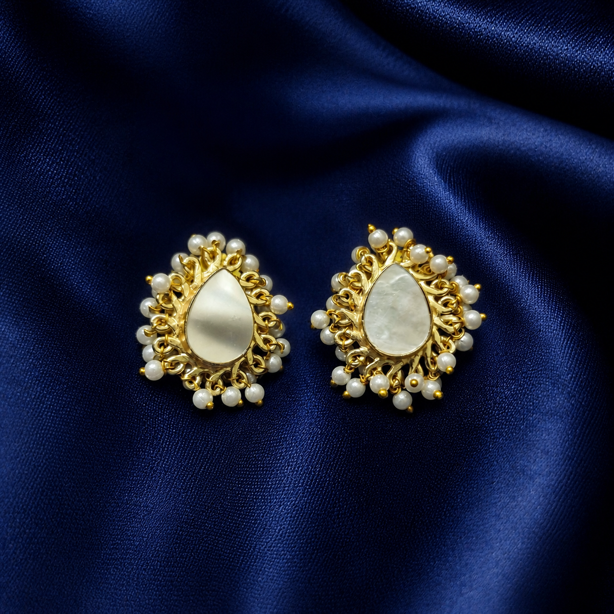 Gold Plated Pearl Cluster Teardrop Stud Earrings for Women DR38-GLD