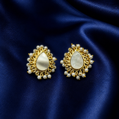 Gold Plated Pearl Cluster Teardrop Stud Earrings for Women DR38-GLD
