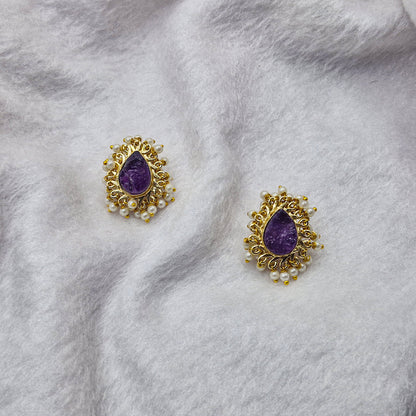 Gold Plated Pearl Cluster Teardrop Stud Earrings for Women DR38-GLD