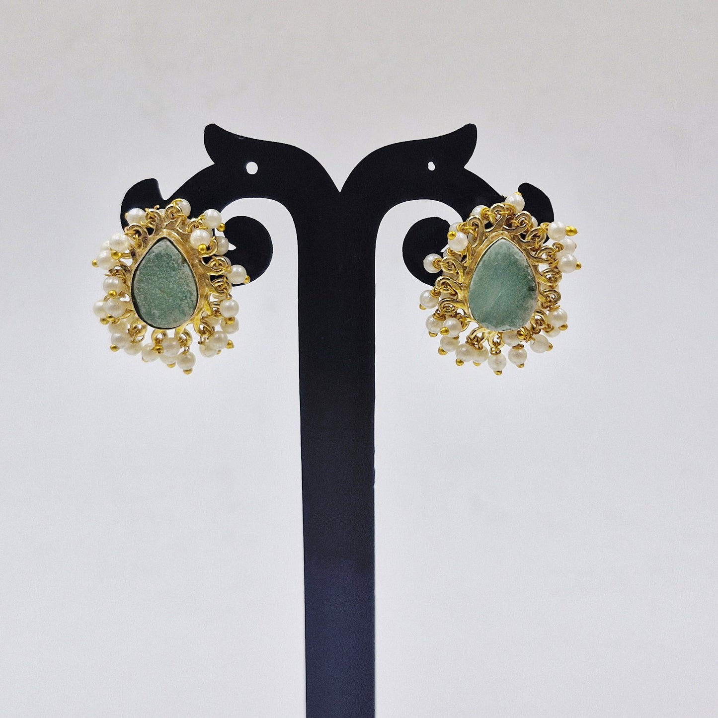 Gold Plated Pearl Cluster Teardrop Stud Earrings for Women DR38-GLD
