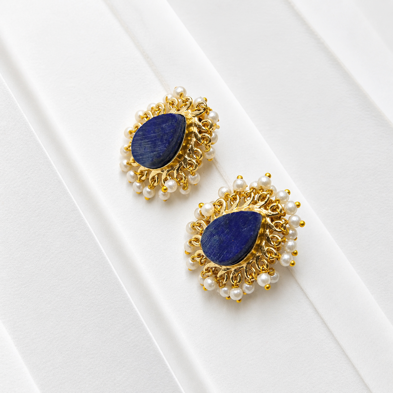 Gold Plated Pearl Cluster Teardrop Stud Earrings for Women DR38-GLD