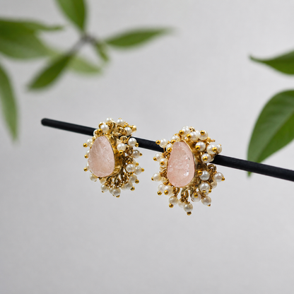 Gold Plated Pearl Cluster Teardrop Stud Earrings for Women DR38-GLD