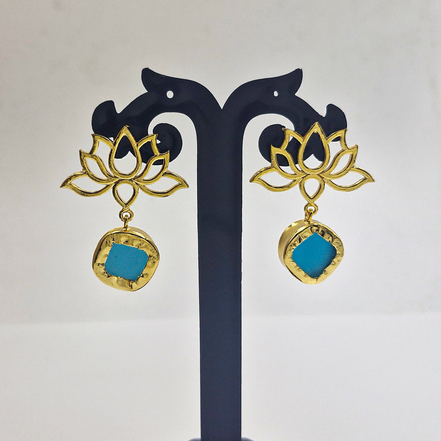 Gold Plated Lotus Drop Earrings for Women Festive Jewelry DR39-GLD
