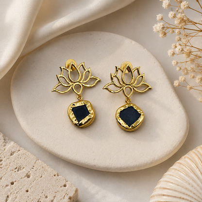Gold Plated Lotus Drop Earrings for Women Festive Jewelry DR39-GLD