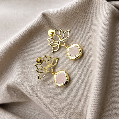 Gold Plated Lotus Drop Earrings for Women Festive Jewelry DR39-GLD