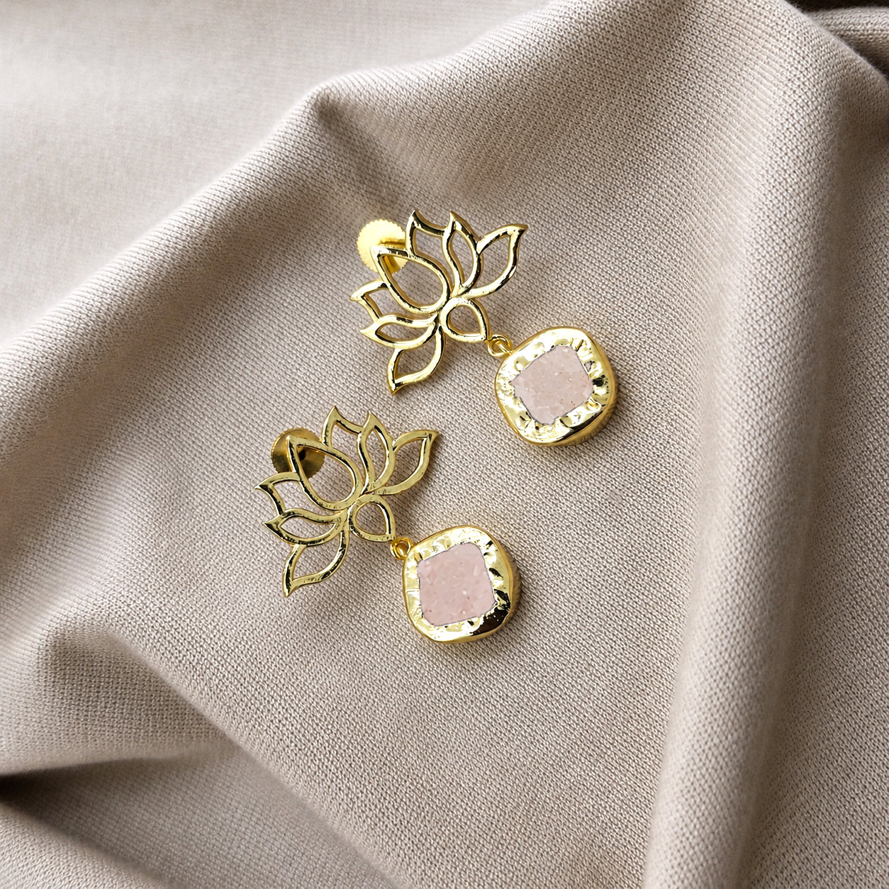 Gold Plated Lotus Drop Earrings for Women Festive Jewelry DR39-GLD