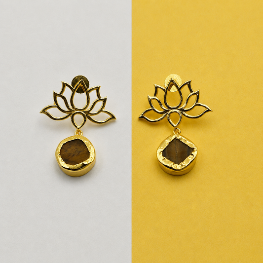Gold Plated Lotus Drop Earrings for Women Festive Jewelry DR39-GLD