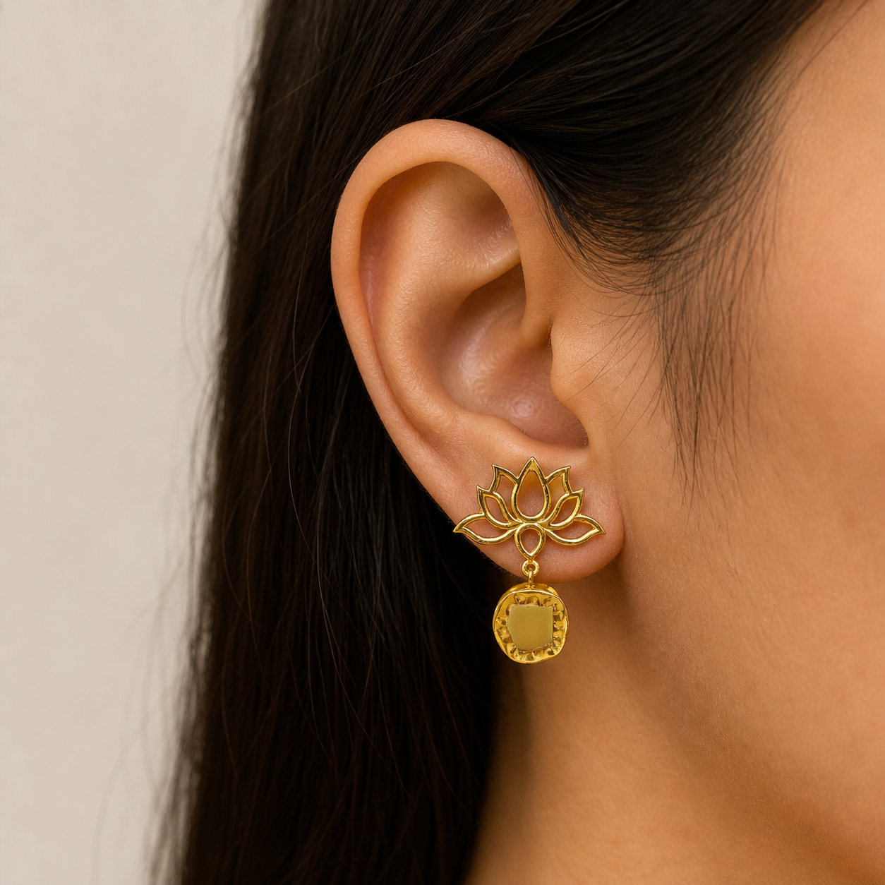 Gold Plated Lotus Drop Earrings for Women Festive Jewelry DR39-GLD
