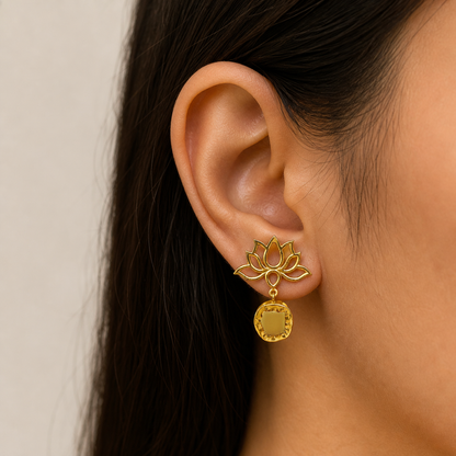 Gold Plated Lotus Drop Earrings for Women Festive Jewelry DR39-GLD