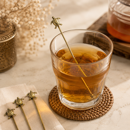 Turtle Cocktail Set of 4 Stirrer Reusable Bar Drink Picks Wedding Deco DST02-BRS-PLN