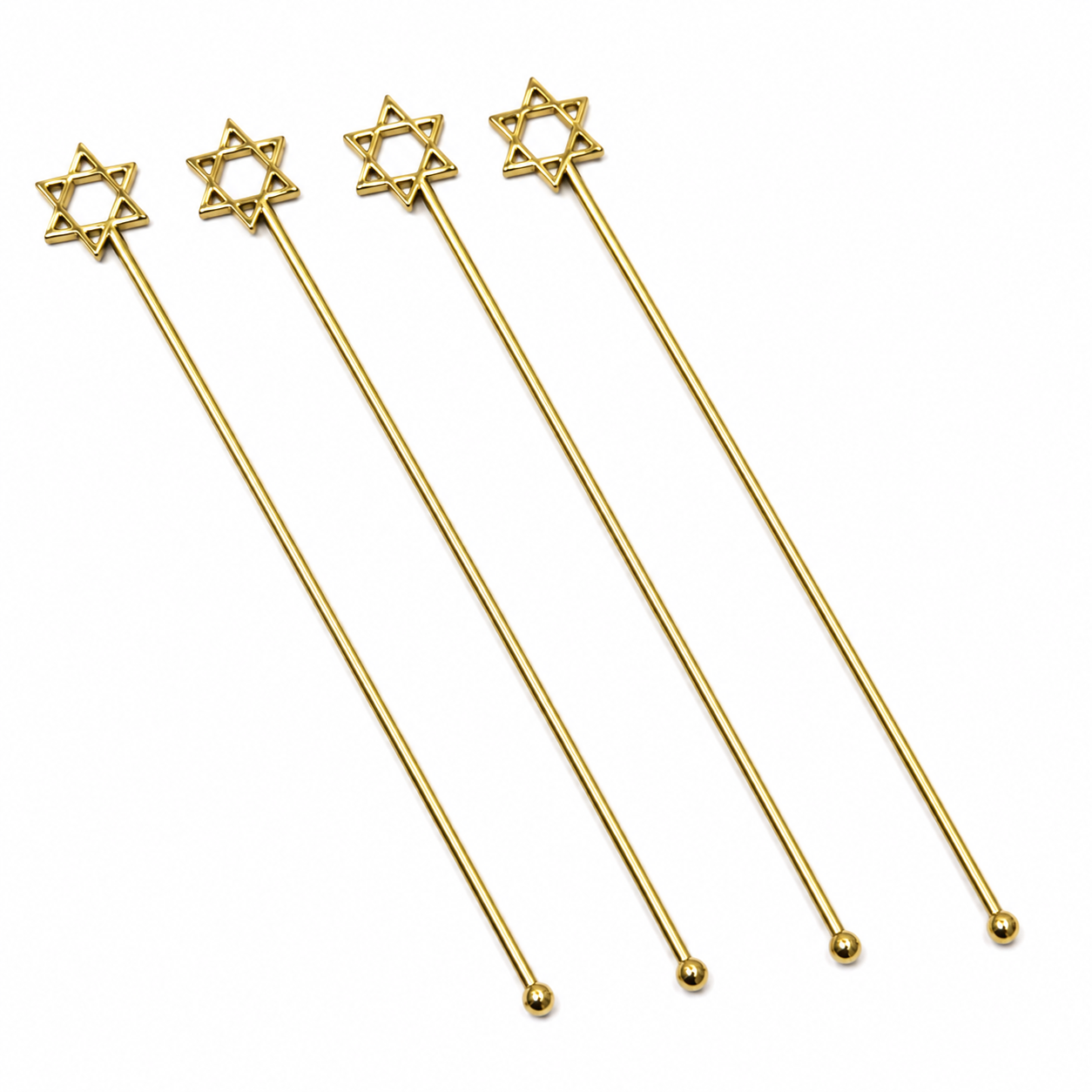 Gold Star of David Cocktail Stirrer Picks Set of 4 Barware Decor Gift DST03-BRS-PLN