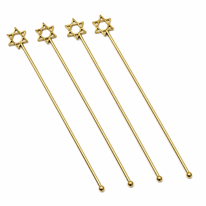 Gold Star of David Cocktail Stirrer Picks Set of 4 Barware Decor Gift DST03-BRS-PLN