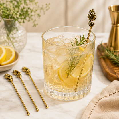 Gold Seahorse Cocktail Stirrer Picks Set of 4 Nautical Barware Decor Gift DST04-BRS-PLN