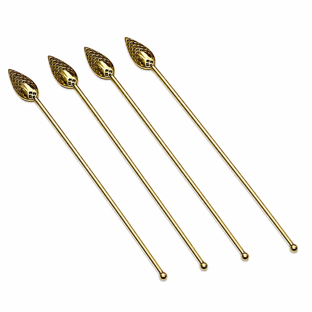 Gold Leaf Cocktail Stirrer Picks Set Of 4 Decorative Drink Accessories DST05-BRS-PLN