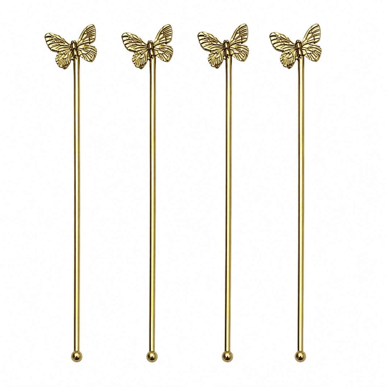 Gold Butterfly Cocktail Stirrer Picks Set of 4 Decorative Drink Barware DST06-BRS-PLN