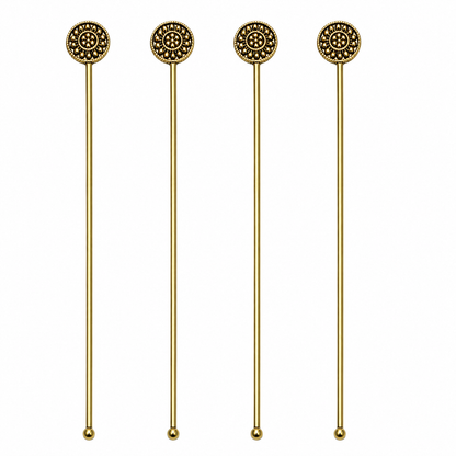 Gold Mandala Cocktail Stirrers Set of 4 Decorative Drink Mixing Picks DST07-BRS-PLN