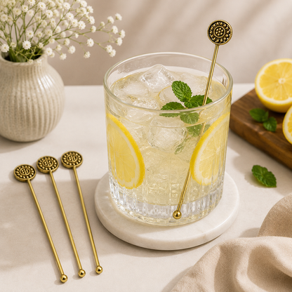 Gold Mandala Cocktail Stirrers Set of 4 Decorative Drink Mixing Picks DST07-BRS-PLN