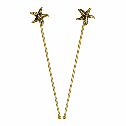 Starfish Gold Drink Stirrers Elegant Coastal Barware Cocktail Accessories DST10-BRS-PLN