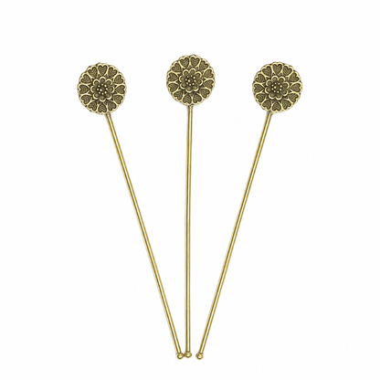 Decorative Round Floral Cocktail Stirrers Brass Finish Set of 3 DST14-BRS-PLN