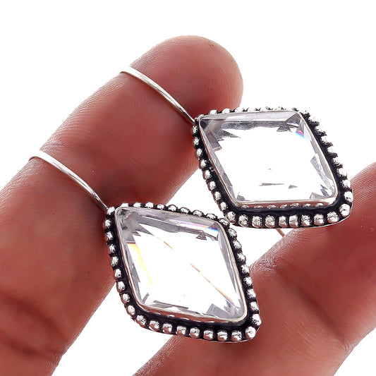 Simulated Faceted Cut Quartz Gemstone Handmade Kite Shape Earring 1 EAR-4141