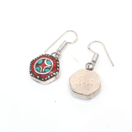 Red Coral Tibetan Silver Earrings Birthday Gift Hook Earring Jewelry 1.5" EAR-10028
