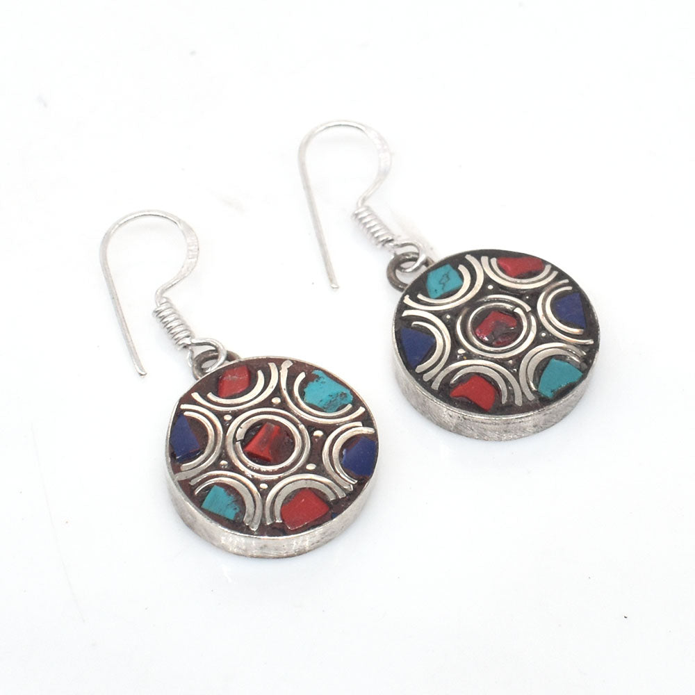 Tibetan Silver Red Coral Jewelry Fashion Dangle & Drop Hook Earring 1.5" EAR-10029