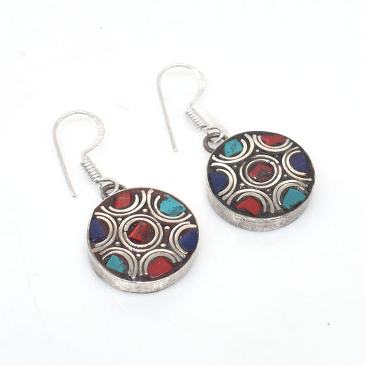 Tibetan Silver Red Coral Jewelry Fashion Dangle & Drop Hook Earring 1.5" EAR-10029