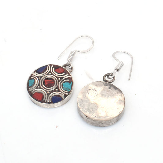 Tibetan Silver Red Coral Jewelry Fashion Dangle & Drop Hook Earring 1.5" EAR-10029