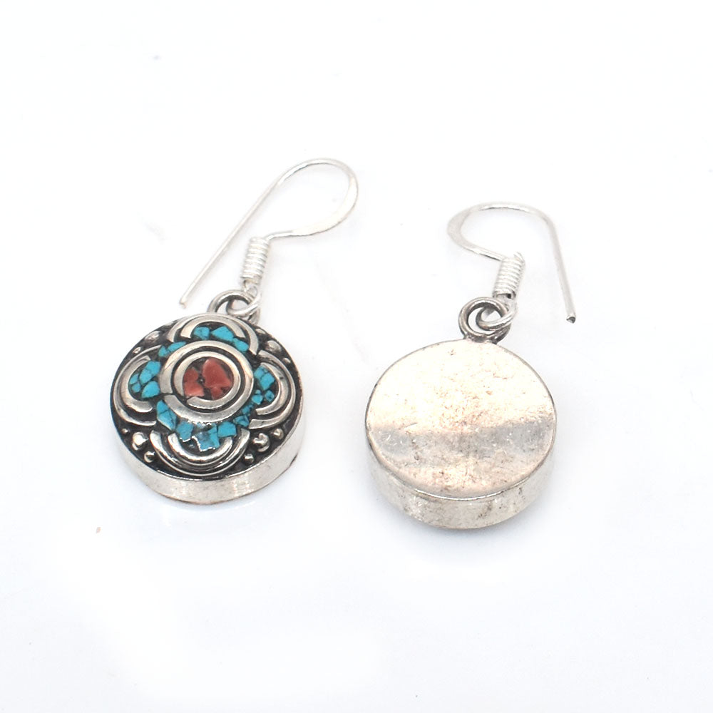 Green Turquoise Tibetan Silver Earrings Vintage Women's Gift Jewelry 1.5" EAR-10030