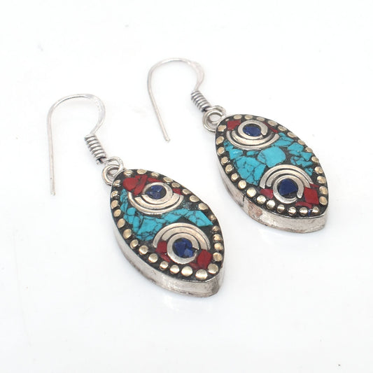 Multi Color Tibetan Silver Earrings Vintage Fashion Jewelry Gift 1.5" EAR-10033