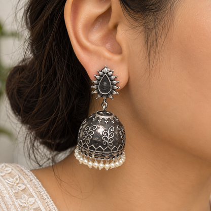 Unique Oxidized Silver Plated Earrings with Handmade Festival Jewelry EAR-1567